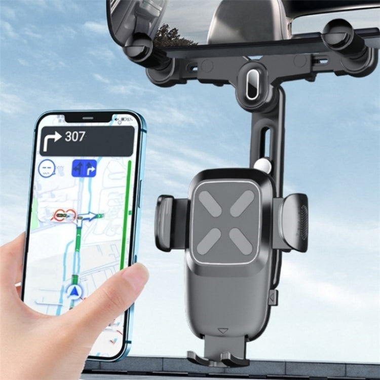 R010 Universal Vehicle Rearview Mirror Phone Holder Multifunctional Retractable Cell Phone Car Mount