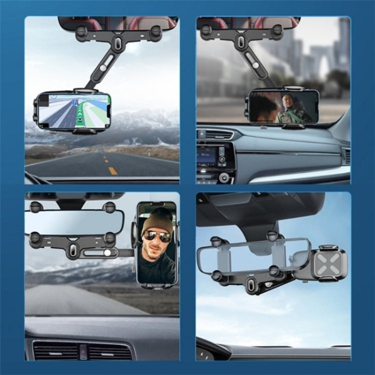 R010 Universal Vehicle Rearview Mirror Phone Holder Multifunctional Retractable Cell Phone Car Mount