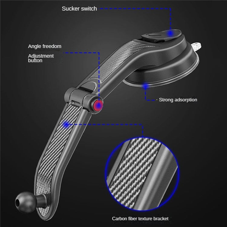 ES33 Car Mobile Phone Holder Bracket Carbon Fiber 360 Degree Rotation Suction Cup Mount