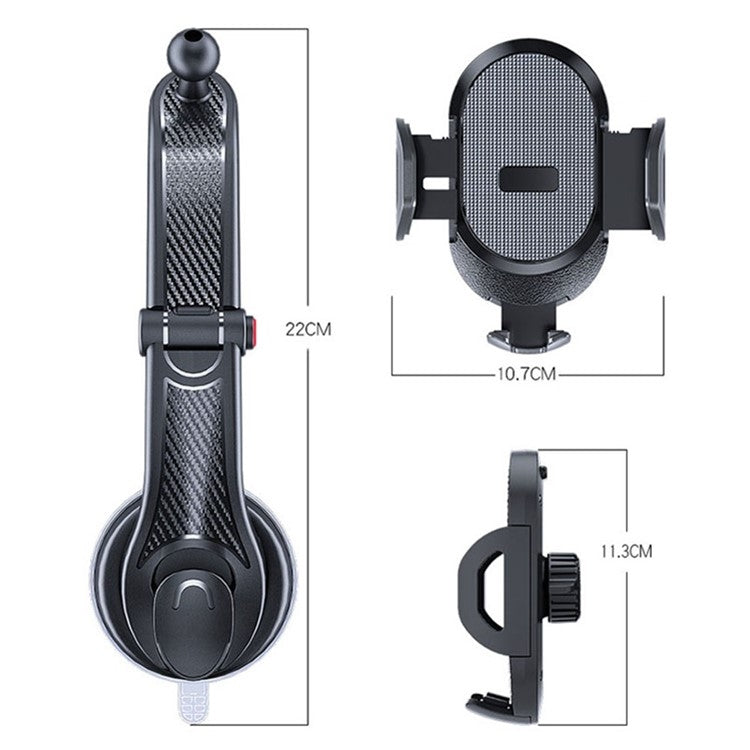 ES33 Car Mobile Phone Holder Bracket Carbon Fiber 360 Degree Rotation Suction Cup Mount