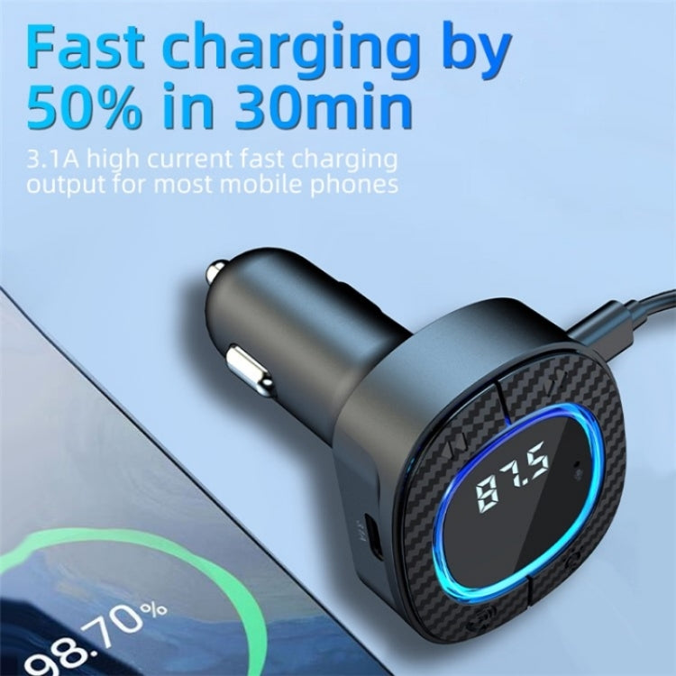 C42 Type-C + USB Car Charger Adapter Bluetooth Hands-free Call MP3 Music Player FM Transmitter, C42