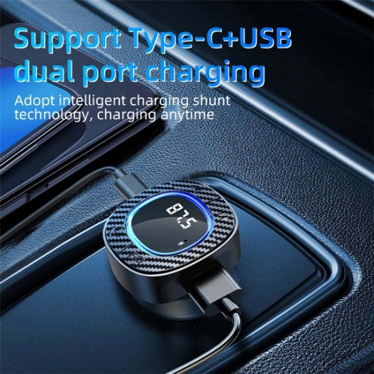 C42 Type-C + USB Car Charger Adapter Bluetooth Hands-free Call MP3 Music Player FM Transmitter, C42