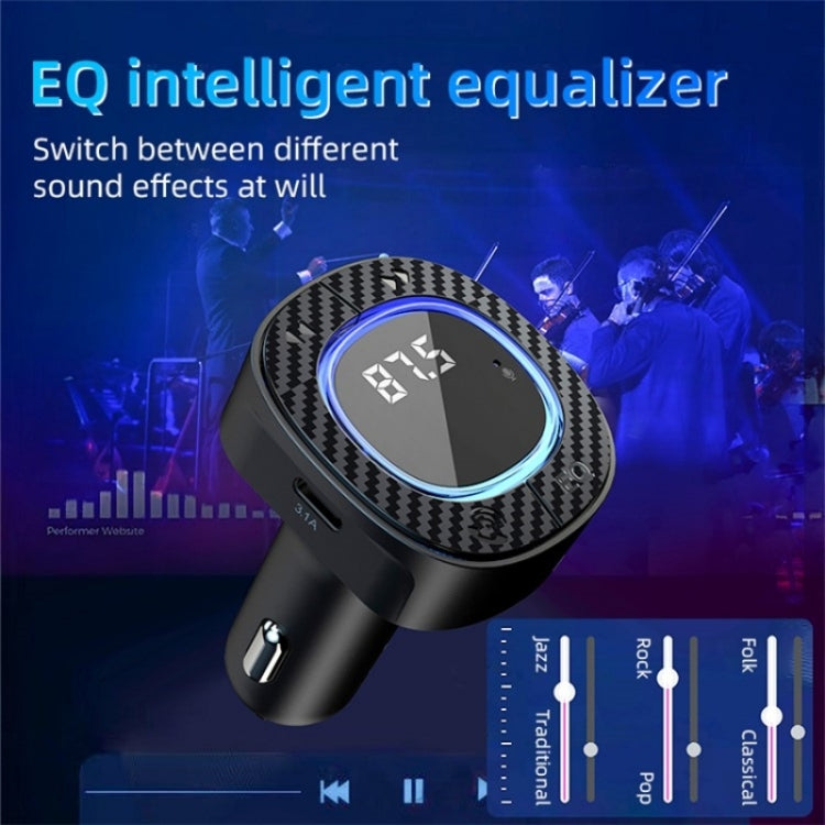 C42 Type-C + USB Car Charger Adapter Bluetooth Hands-free Call MP3 Music Player FM Transmitter, C42