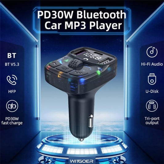 C56 PD Type-C + Dual USB Car Charger Colorful Light Car Bluetooth Adapter FM Transmitter, C56