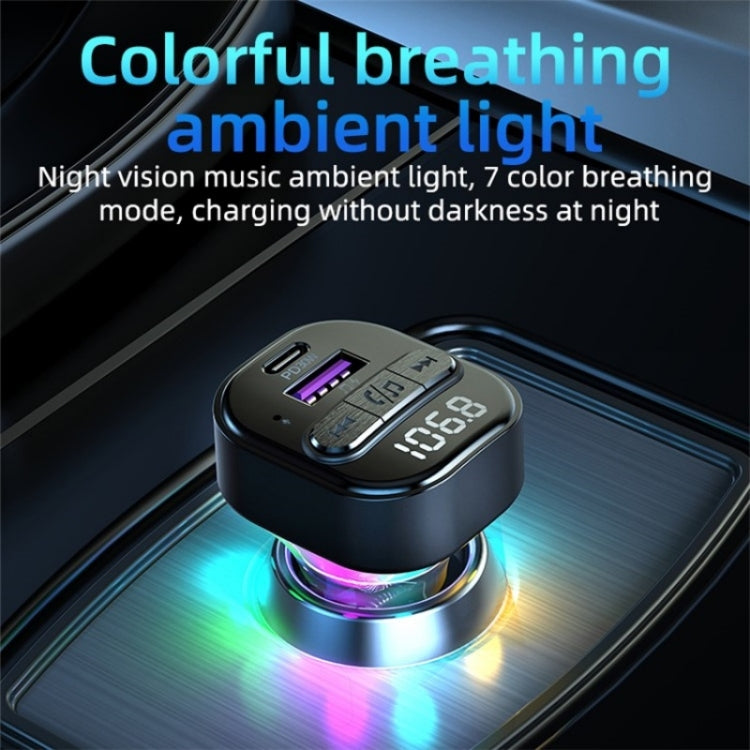 C50 Type-C + USB Car Charger Colorful Light Car Bluetooth Adapter FM Transmitter MP3 Player, C50