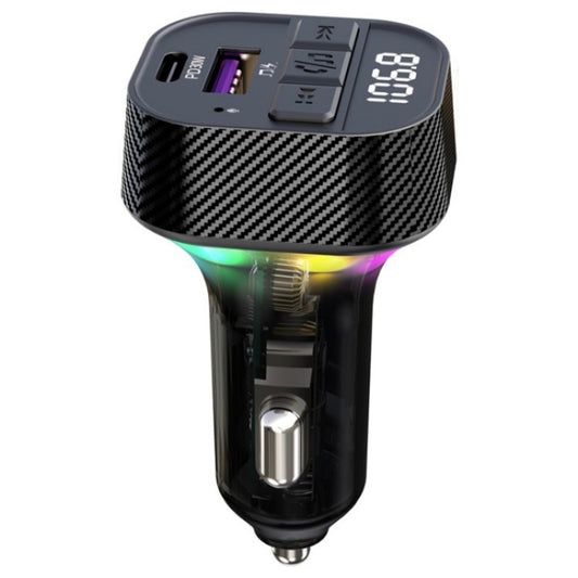 C51  Type-C + USB Car Charger Colorful Light Car Bluetooth Adapter FM Transmitter MP3 Player, C51