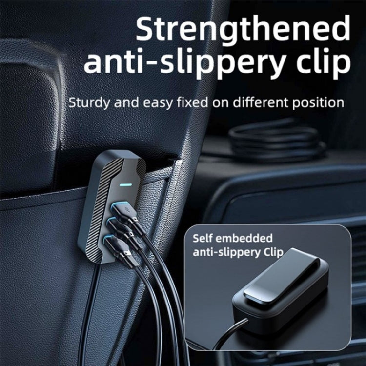 YQ7 Voltage Display PD 30W Fast Charging 2 x Type-C + 3 x USB Car Charger with 1.5m Extension Cable, YQ7