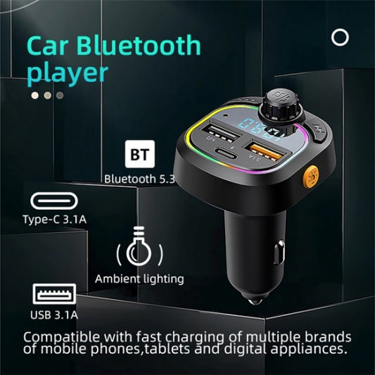 C6 Type-C+2 USB Fast Charger Audio MP3 Player Digital Display FM Car Bluetooth Transmitter, C6