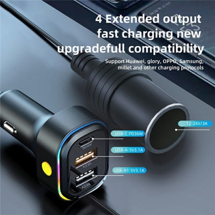 YQ9 12-24V Vehicles Type-C and Dual USB Car Front Rear Seat Cigarette Lighter Charger