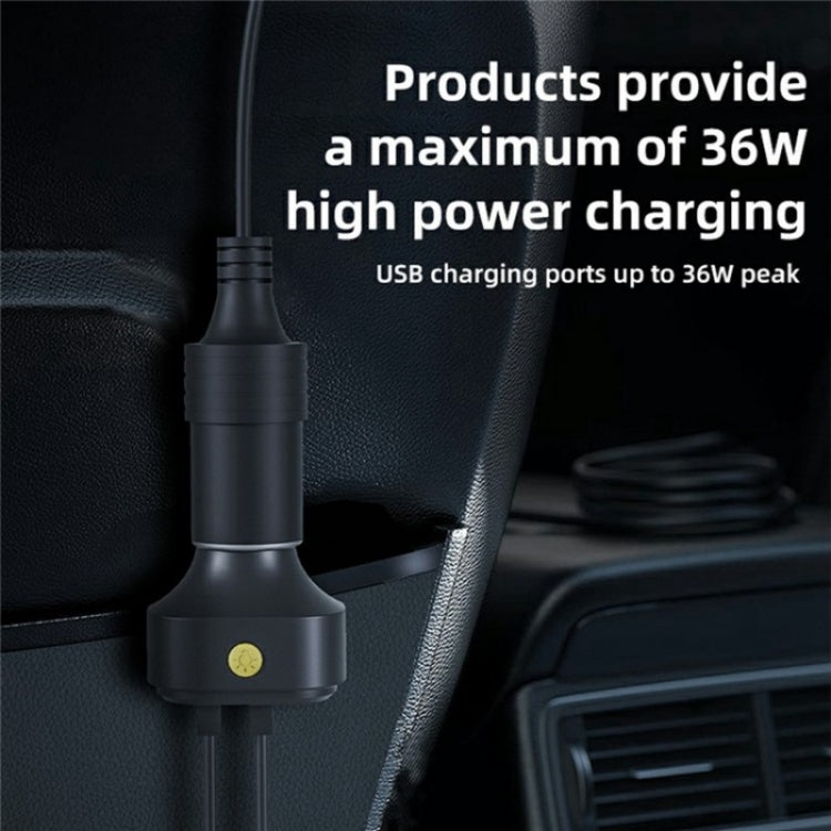 YQ9 12-24V Vehicles Type-C and Dual USB Car Front Rear Seat Cigarette Lighter Charger