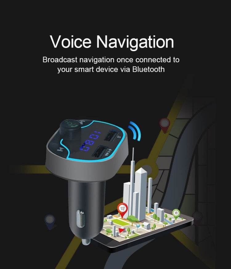 T24FM Transmitter Quick Charge Voice Navigation Car Hands-free Phone Bluetooth MP3 Player, T24