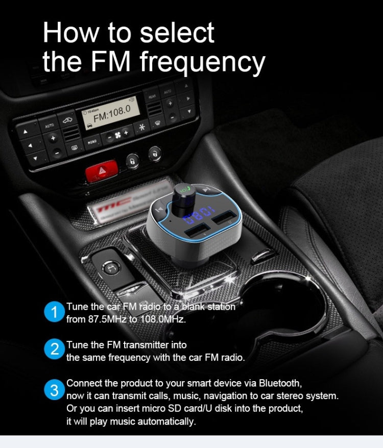 T24FM Transmitter Quick Charge Voice Navigation Car Hands-free Phone Bluetooth MP3 Player, T24