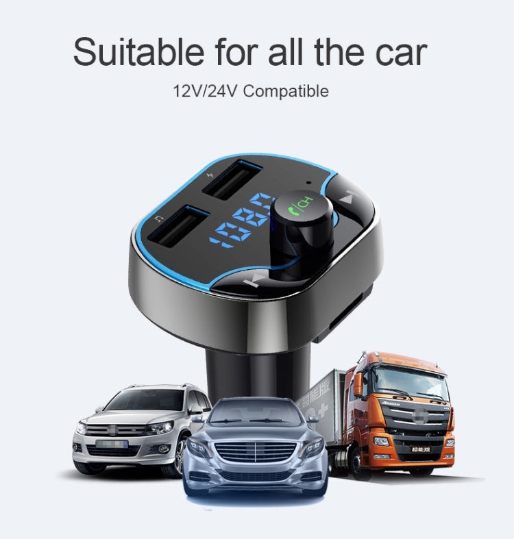 T24FM Transmitter Quick Charge Voice Navigation Car Hands-free Phone Bluetooth MP3 Player, T24