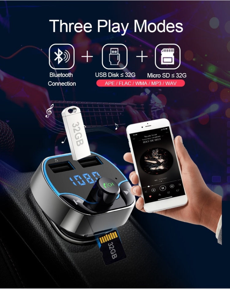 T24FM Transmitter Quick Charge Voice Navigation Car Hands-free Phone Bluetooth MP3 Player, T24
