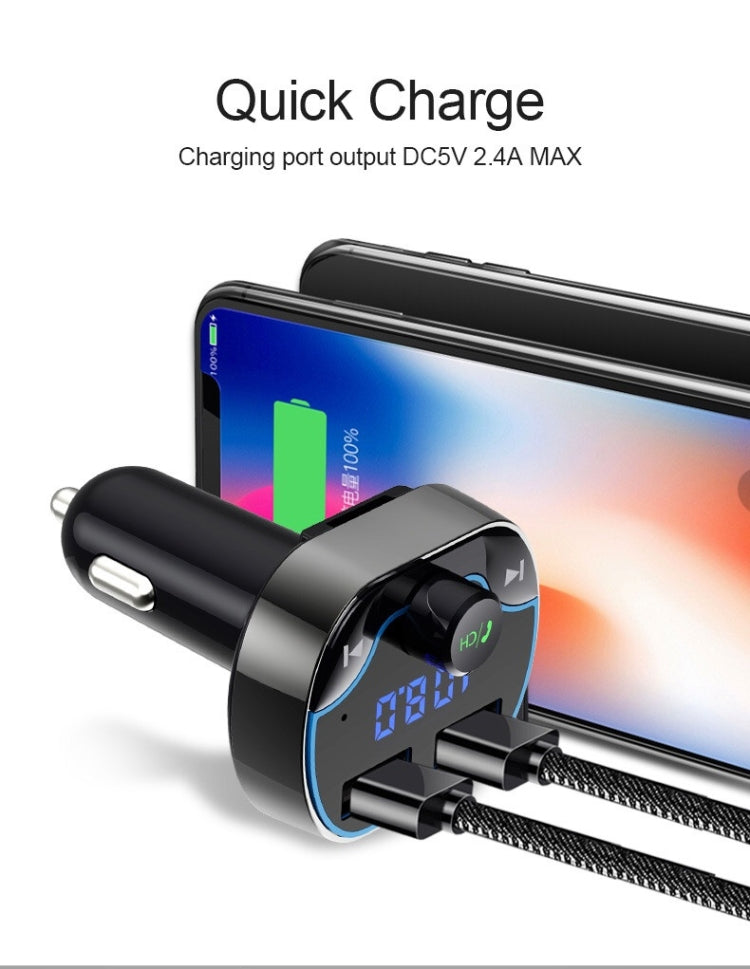 T24FM Transmitter Quick Charge Voice Navigation Car Hands-free Phone Bluetooth MP3 Player, T24