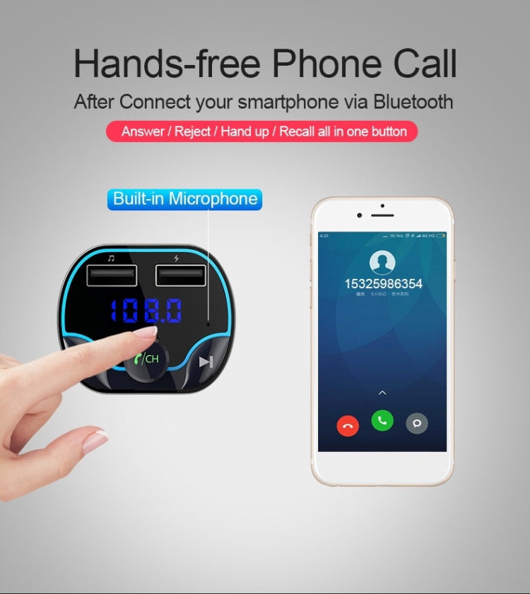 T24FM Transmitter Quick Charge Voice Navigation Car Hands-free Phone Bluetooth MP3 Player, T24