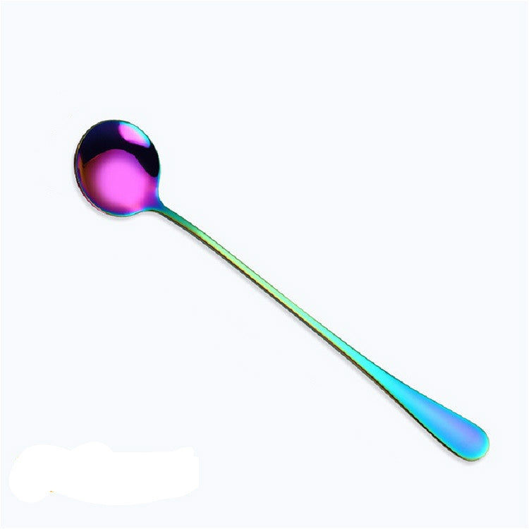 2 PCS Stainless Steel Rainbow Long Handled Coffee Scoops Cold Drink Stirring Spoon for Dessert Cake