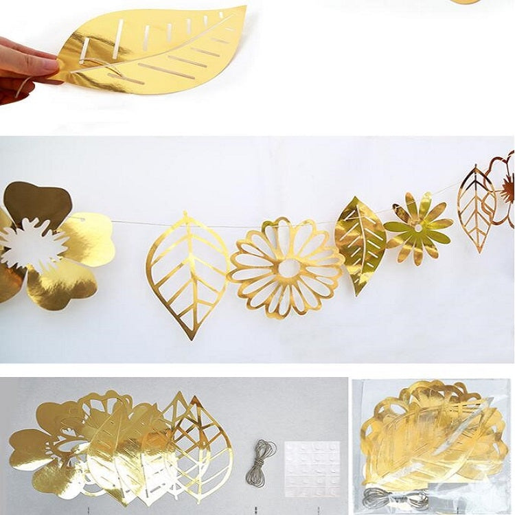 Hollow Flowers Leaves Wall Applique String Decoration Wedding Birthday Party Holiday Decoration