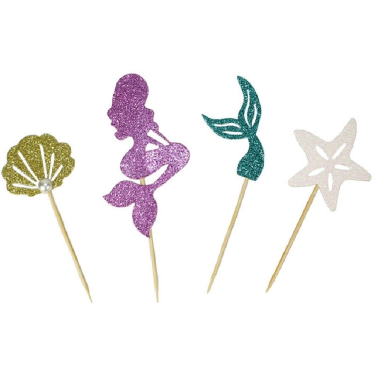 24 PCS / 1 Set Mermaid Princess Party Decorate Cupcakes Inserted Card
