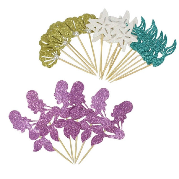 24 PCS / 1 Set Mermaid Princess Party Decorate Cupcakes Inserted Card