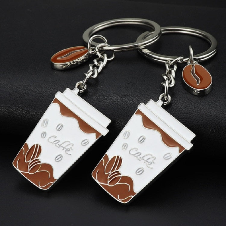Quirky Coffee Cup Keychain Duo - Charming Zinc Alloy Pendants for Gifts