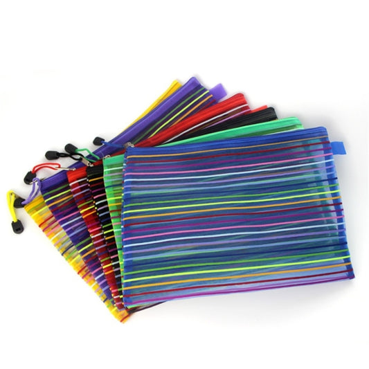 12 PCS Multicolor Plastic A5 Document Zip Up Mesh File Storage Bag, Size: 22x18cm