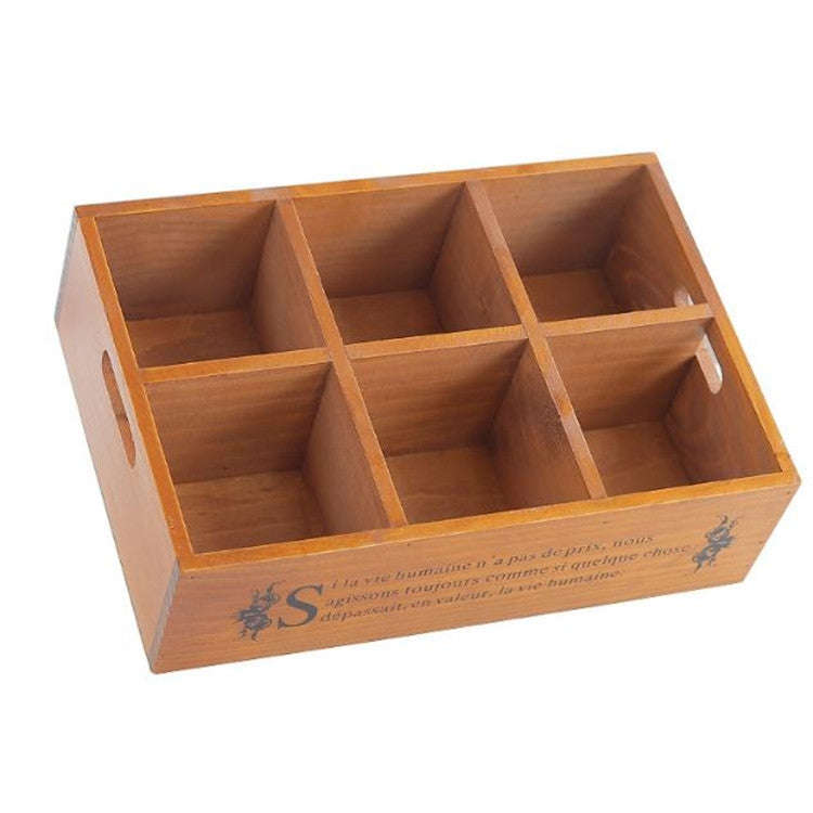 Vintage Desktop Wooden Storage Box Six Grid Succulent Planting Storage Wooden Box