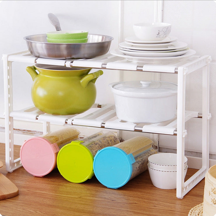 Stainless Steel Double Layer Adjustable Telescopic Sink Shelf Dishes Condiment Kitchen Rack