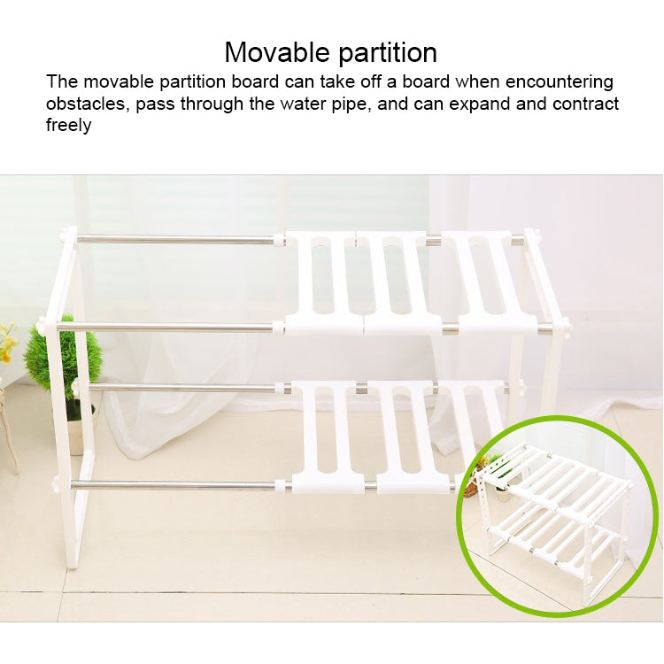 Stainless Steel Double Layer Adjustable Telescopic Sink Shelf Dishes Condiment Kitchen Rack