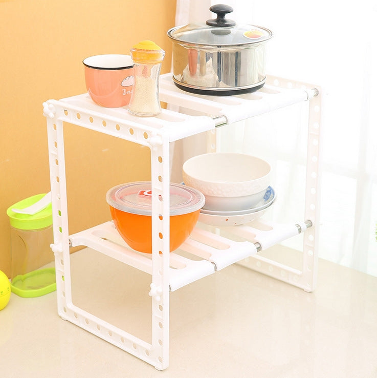 Stainless Steel Double Layer Adjustable Telescopic Sink Shelf Dishes Condiment Kitchen Rack