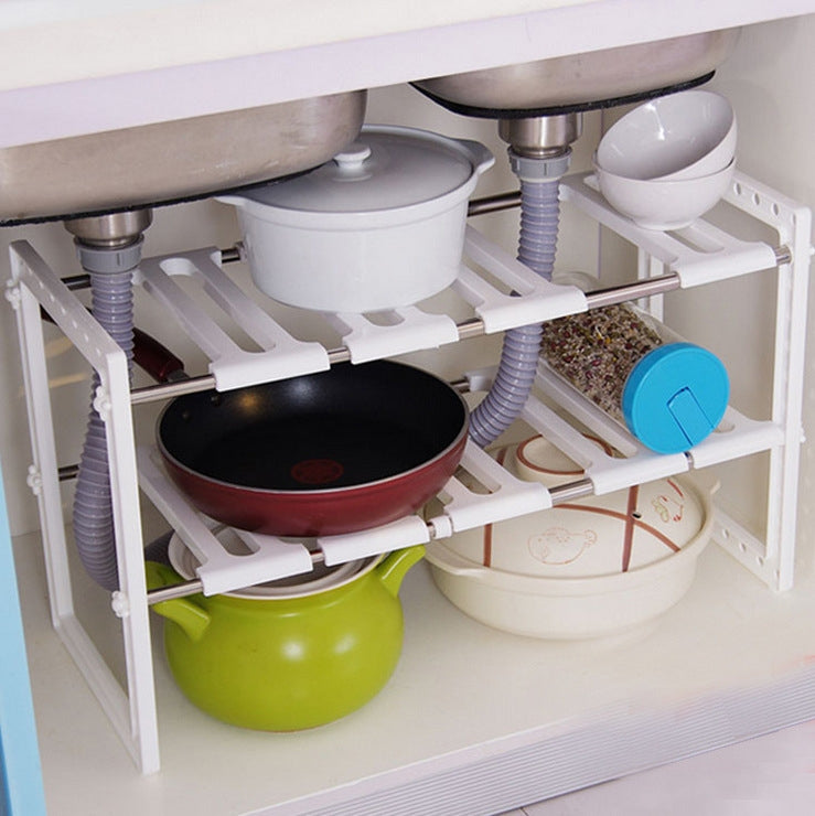Stainless Steel Double Layer Adjustable Telescopic Sink Shelf Dishes Condiment Kitchen Rack