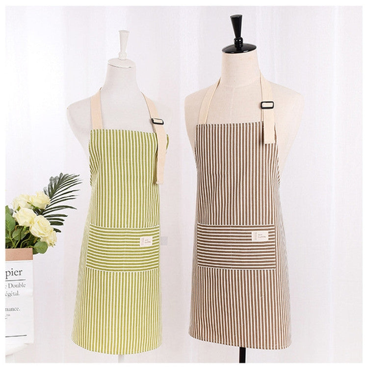 Kitchen Antifouling Sleeveless Apron Adult Work Housework Polyester Cotton Vertical Striped Apron Coverall