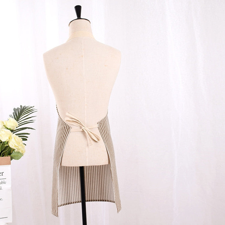Kitchen Antifouling Sleeveless Apron Adult Work Housework Polyester Cotton Vertical Striped Apron Coverall