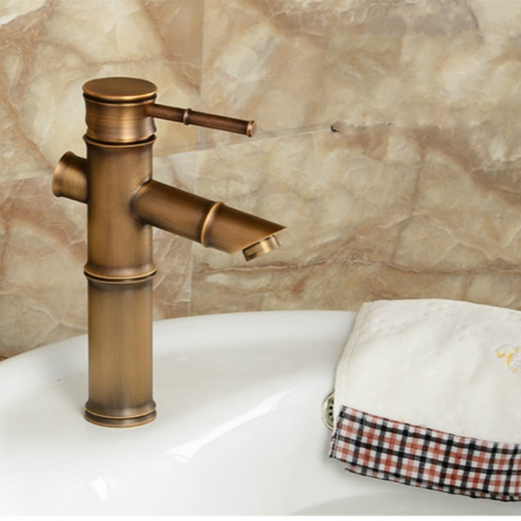Antique Retro Hot Cold Water Bathroom Counter Basin Bamboo Waterfall Basin Copper Faucet