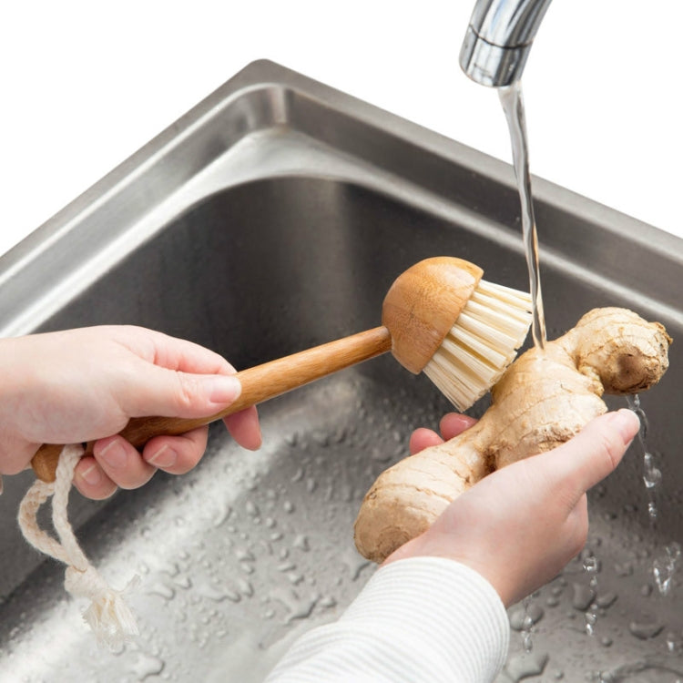 Home Kitchen Wooden Non-sticky Oil Washing Pot Brush Long Handle Dish Brush
