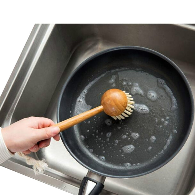 Home Kitchen Wooden Non-sticky Oil Washing Pot Brush Long Handle Dish Brush