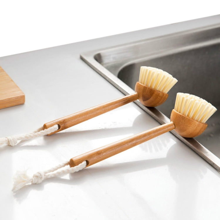 Home Kitchen Wooden Non-sticky Oil Washing Pot Brush Long Handle Dish Brush