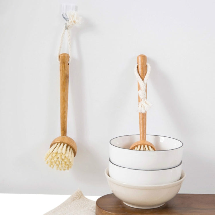 Home Kitchen Wooden Non-sticky Oil Washing Pot Brush Long Handle Dish Brush