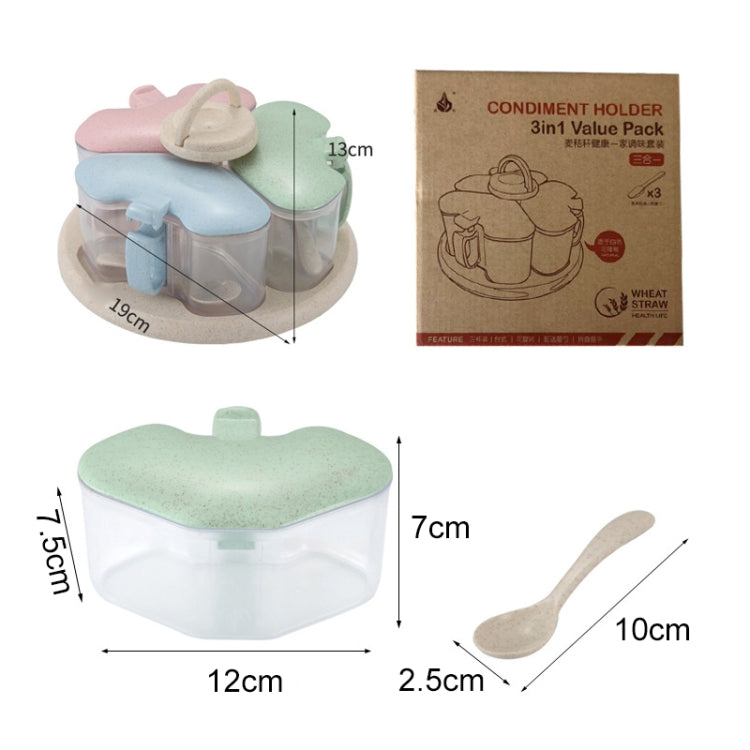 3 in 1 Wheat Straw Rotating Seasoning Jar Kitchen Supplies Seasoning Box Set