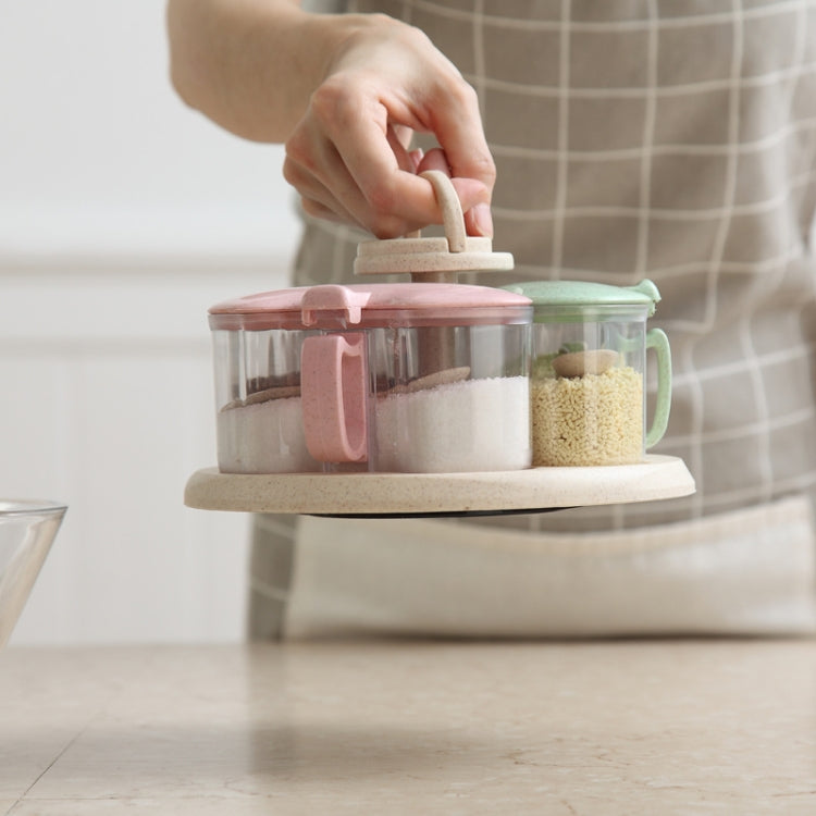 3 in 1 Wheat Straw Rotating Seasoning Jar Kitchen Supplies Seasoning Box Set