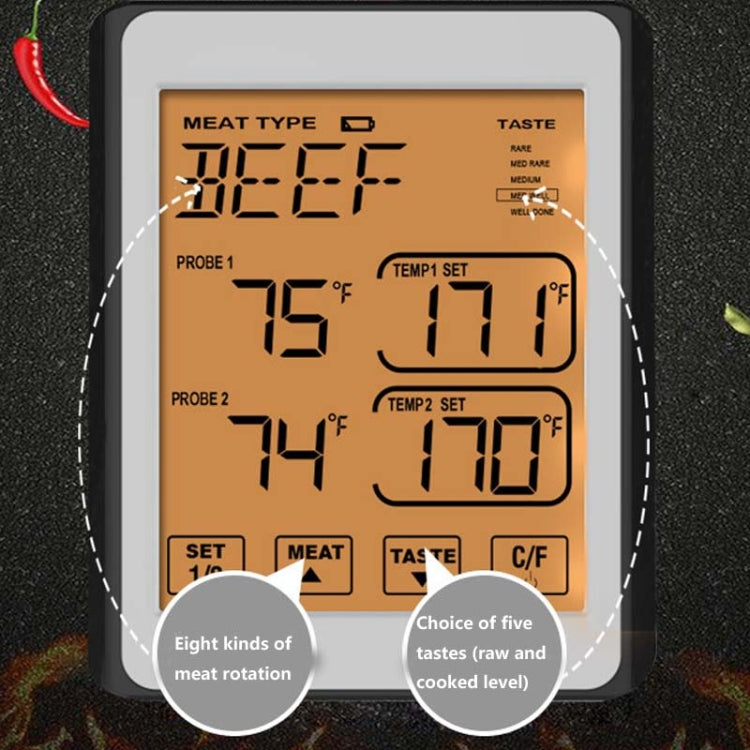 CH-212 Dual Probe Color Screen Smart Alarm Grill Kitchen Thermometer