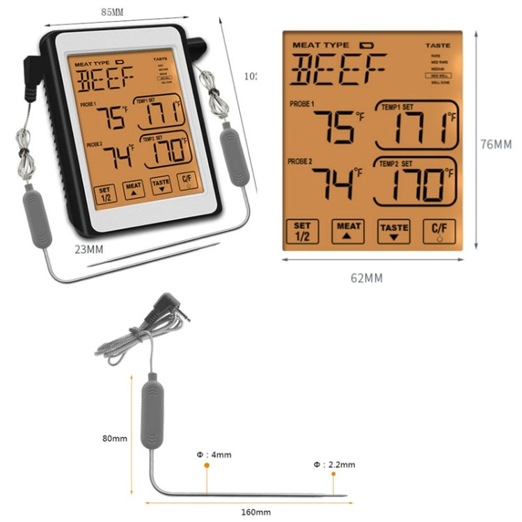 CH-212 Dual Probe Color Screen Smart Alarm Grill Kitchen Thermometer