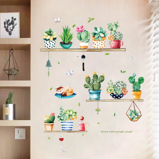 Cactus Potted PVC Self-adhesive Removable Wall Stickers