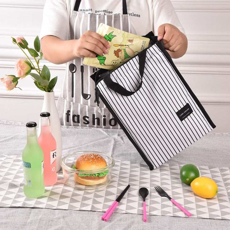 Black White Stripes Portable Thermal Lunch Bags for Women Kids Men Food Picnic Cooler Box Insulated Tote Bag Storage Container