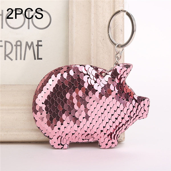2PCS Cute Chaveiro Pig Keychain Glitter Pompom Sequins Key Chain Gifts for Women Llaveros Mujer Car Bag Accessories Key Ring, Pig Shape(blue), Pig Shape (Pink), Pig Shape(Magenta), Pig Shape(Colorful)