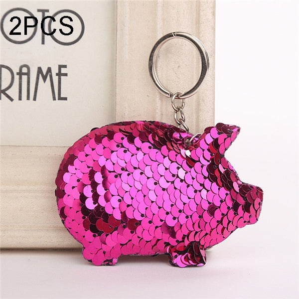 2PCS Cute Chaveiro Pig Keychain Glitter Pompom Sequins Key Chain Gifts for Women Llaveros Mujer Car Bag Accessories Key Ring, Pig Shape(blue), Pig Shape (Pink), Pig Shape(Magenta), Pig Shape(Colorful)