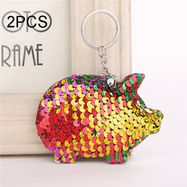 2PCS Cute Chaveiro Pig Keychain Glitter Pompom Sequins Key Chain Gifts for Women Llaveros Mujer Car Bag Accessories Key Ring, Pig Shape(blue), Pig Shape (Pink), Pig Shape(Magenta), Pig Shape(Colorful)