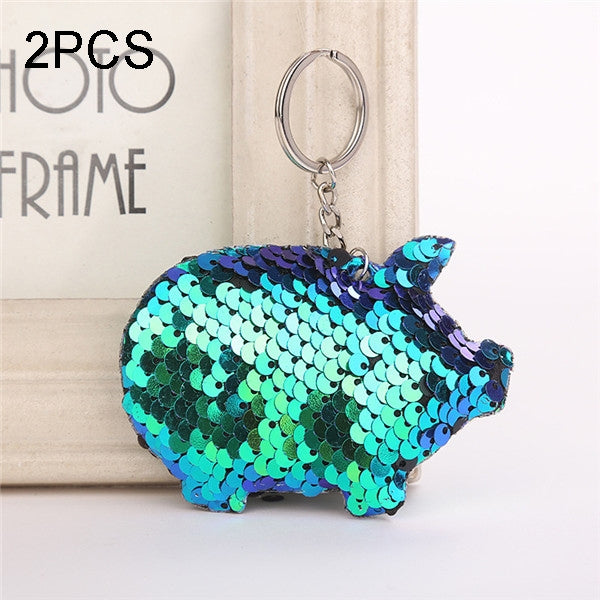 2PCS Cute Chaveiro Pig Keychain Glitter Pompom Sequins Key Chain Gifts for Women Llaveros Mujer Car Bag Accessories Key Ring, Pig Shape(blue), Pig Shape (Pink), Pig Shape(Magenta), Pig Shape(Colorful)