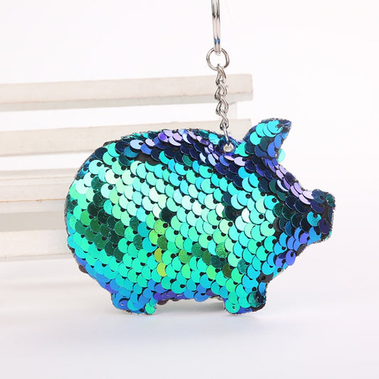 2PCS Cute Chaveiro Pig Keychain Glitter Pompom Sequins Key Chain Gifts for Women Llaveros Mujer Car Bag Accessories Key Ring, Pig Shape(blue), Pig Shape (Pink), Pig Shape(Magenta), Pig Shape(Colorful)
