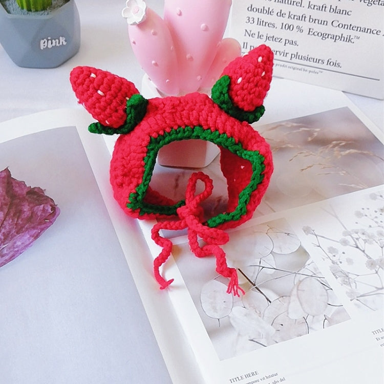 Cute Strawberry Headgear Handmade Knitted Hat Pet Accessories